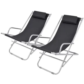 Scaune Terasă Rabatabile Negru - 2 bucăți - Oferta Specială