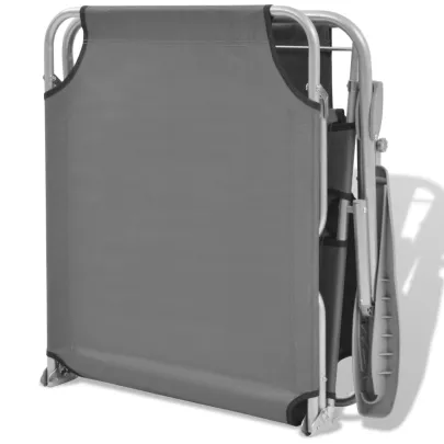 Șezlong Plajă cu Baldachin Reglabil - Gri, Oțel | Livrare Gratuită