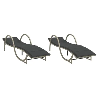 Șezlonguri de Plajă cu Perne - 2 Bucăți - Gri Deschis - Poliratan