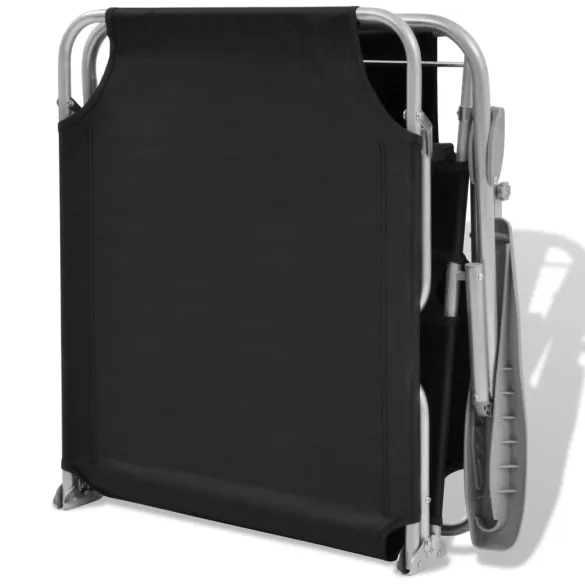 Șezlong Plajă cu Baldachin Negru - Oțel | Livrare Gratuită