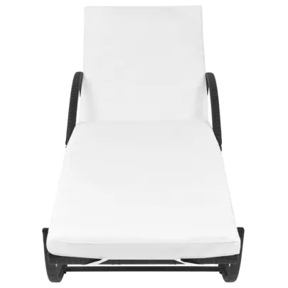 Șezlong de Grădină cu Masă și Pernă - Negru | Livrare Gratuită