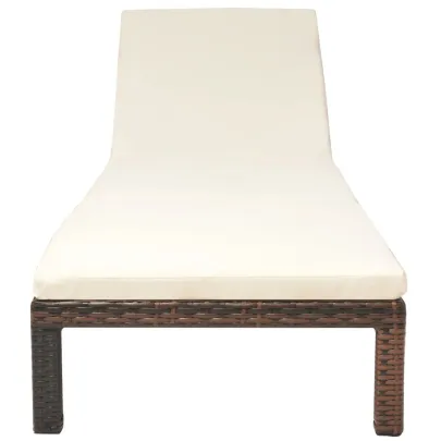 Șezlong de Plajă cu Pernă - Maro, Poliratan - Livrare Gratuită