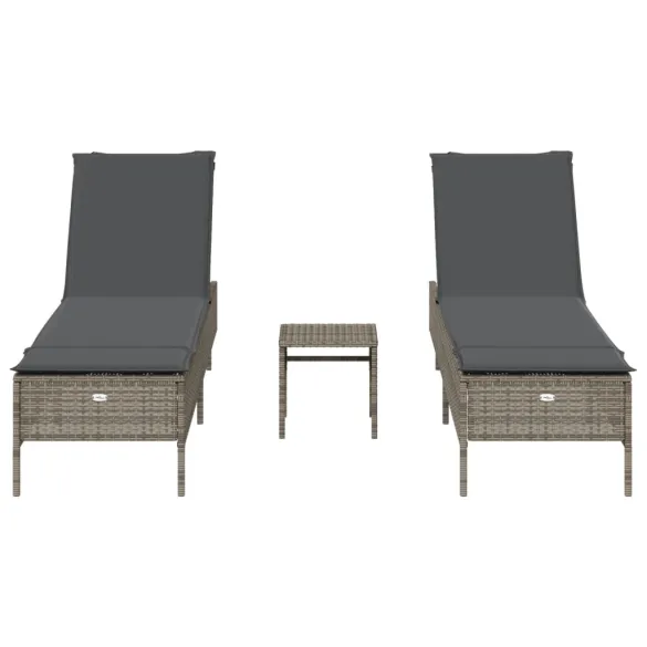 Set Șezlonguri Exterior cu Masa - Poliratan Gri