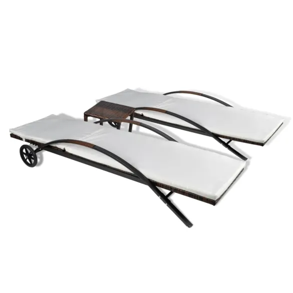 Set Șezlonguri cu Masă Ratan Maro - Livrare Gratuită