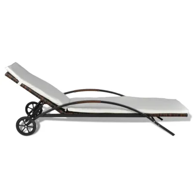 Șezlong de plajă cu pernă și roți - Maro - Livrare Gratuită