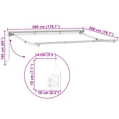 Cortină Retractabilă Crem 300x200 cm - Umbră Exterior