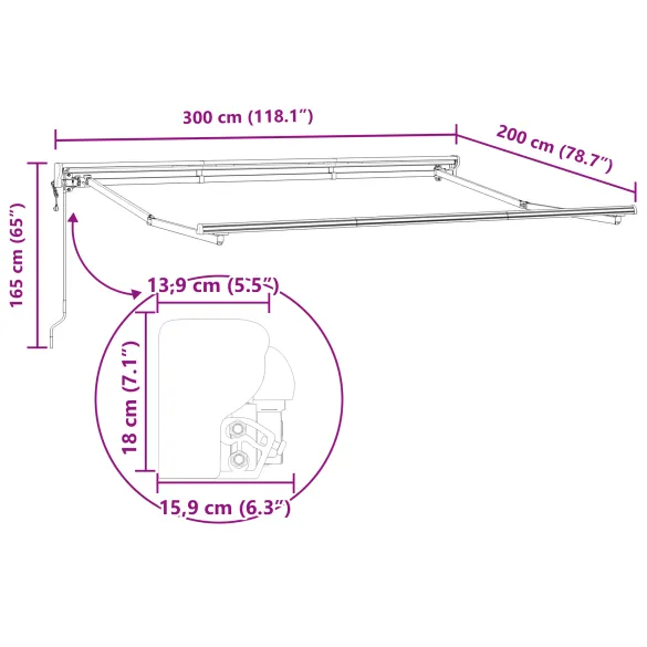 Cortină Retractabilă Manuală Crem 300x200 cm - Umbră Exterioară