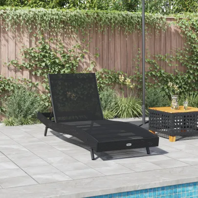 Șezlong Negru Exterior - Poliratan Rezistent | Livrare Gratuită