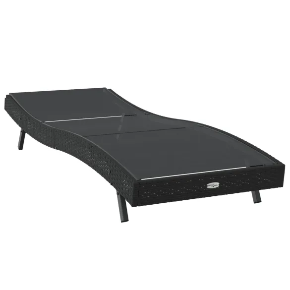 Șezlong Negru Exterior - Poliratan Rezistent | Livrare Gratuită