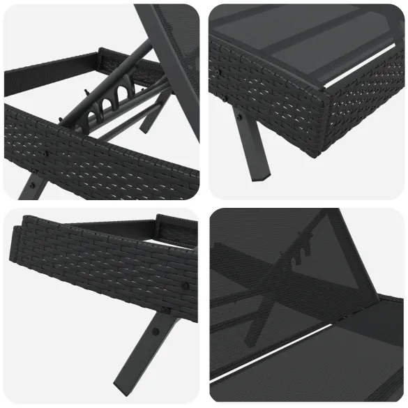 Șezlong Negru Exterior - Poliratan Rezistent | Livrare Gratuită