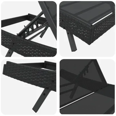 Șezlong Negru Exterior - Poliratan Rezistent | Livrare Gratuită