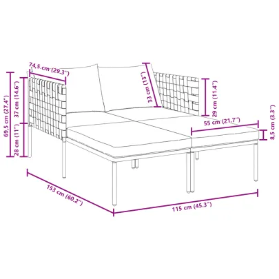 Șezlong 2 Persoane Antracit - Oțel - Livrare Gratuită