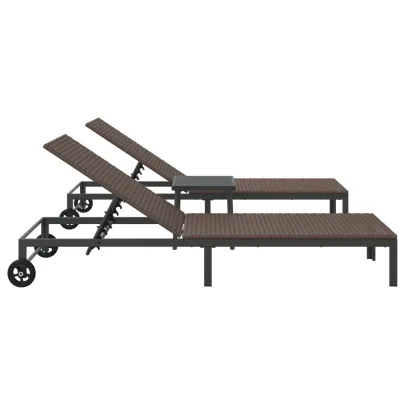 Șezlonguri cu Masă - Set de 2 - Maro - Poliratan | Livrare Gratuită