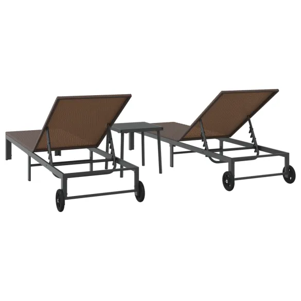 Șezlonguri cu Masă - Set de 2 - Maro - Poliratan | Livrare Gratuită