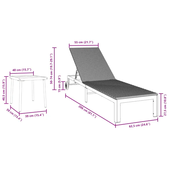 Șezlonguri cu Masă - Set de 2 - Maro - Poliratan | Livrare Gratuită