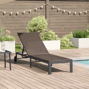 Şezlong Exterior cu Roti - Ratan Natural, Maro