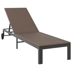 Şezlong Exterior cu Roti - Ratan Natural, Maro 2