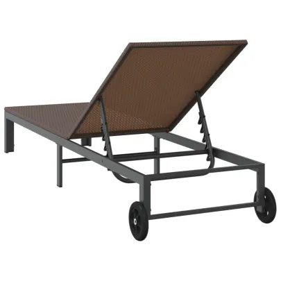 Şezlong Exterior cu Roti - Ratan Natural, Maro