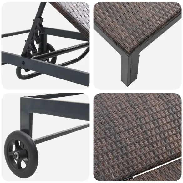 Şezlong Exterior cu Roti - Ratan Natural, Maro Şezlong Exterior cu Roti - Ratan Natural, Maro