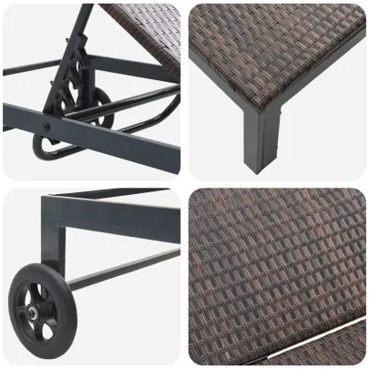 Şezlong Exterior cu Roti - Ratan Natural, Maro