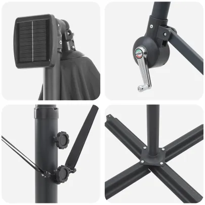 Parasol Banana Antracit cu Blocare și Iluminare LED