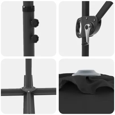 Parasol Cantilever Negru Mare cu Blocare | Livrare Gratuită