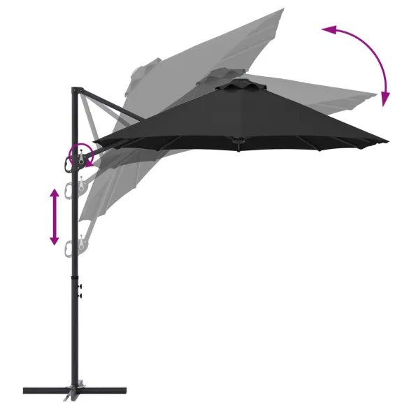 Parasol Cantilever Negru Mare cu Blocare | Livrare Gratuită