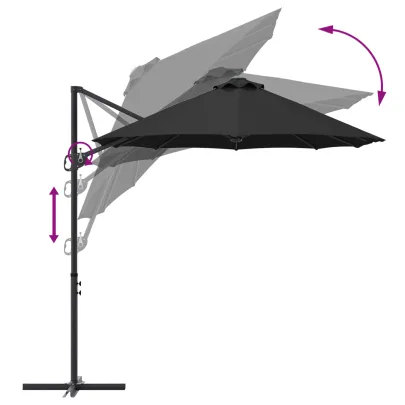 Parasol Cantilever Negru Mare cu Blocare | Livrare Gratuită