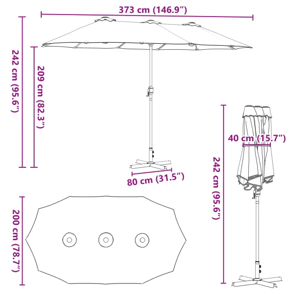 Parasol de Grădină Albastru 380x196 cm | Livrare Gratuită