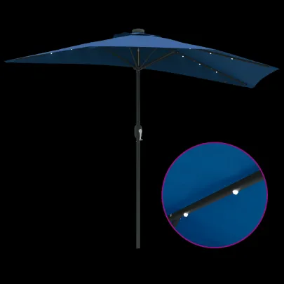 Parasol de Grădină Albastru Azur cu LED-uri | Livrare Gratuită