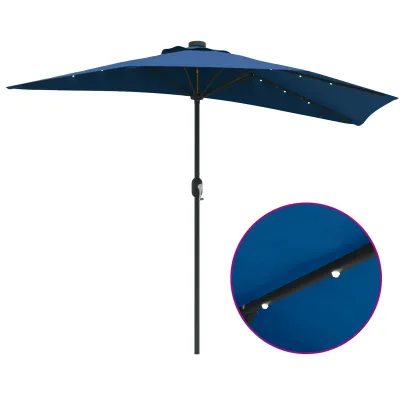 Parasol de Grădină Albastru Azur cu LED-uri | Livrare Gratuită