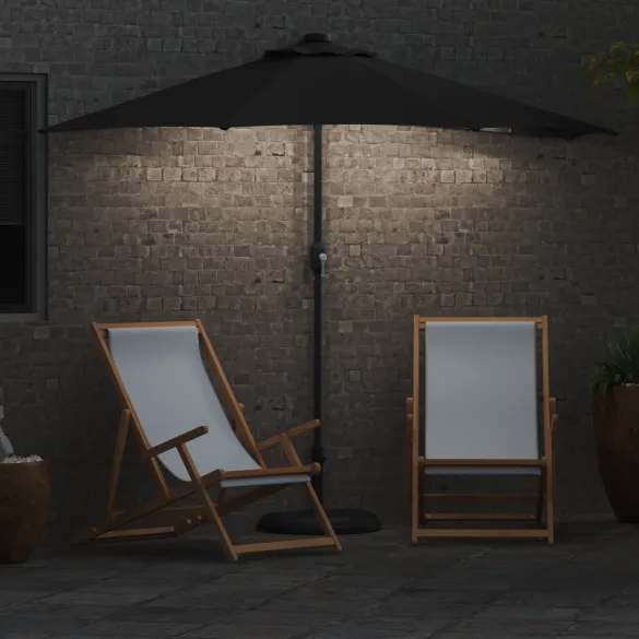 Parasol de Grădină Negru 294x150 cm cu LED-uri Solare