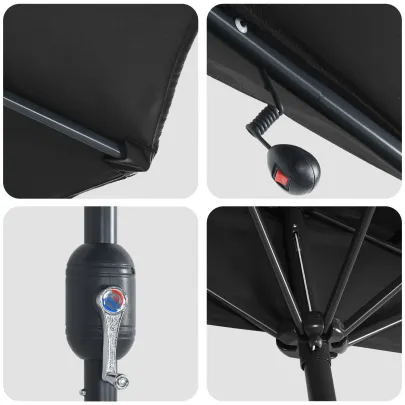 Parasol de Grădină Negru 294x150 cm cu LED-uri Solare