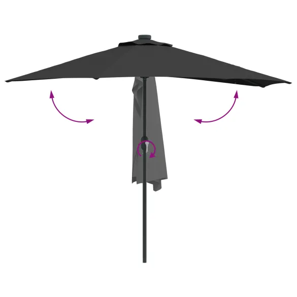 Parasol de Grădină Negru 294x150 cm cu LED-uri Solare