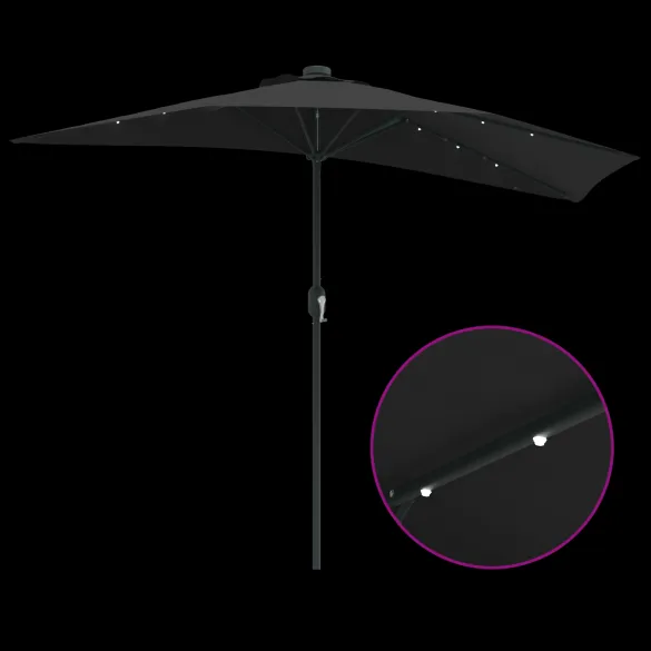 Parasol de Grădină Negru 294x150 cm cu LED-uri Solare