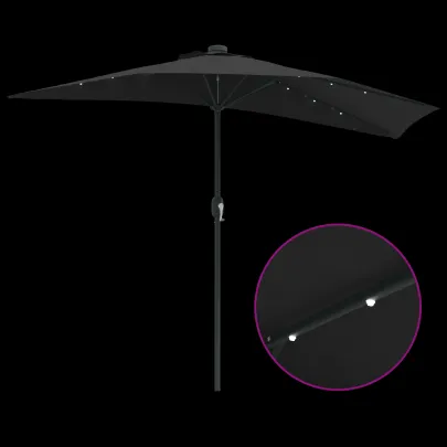 Parasol de Grădină Negru 294x150 cm cu LED-uri Solare