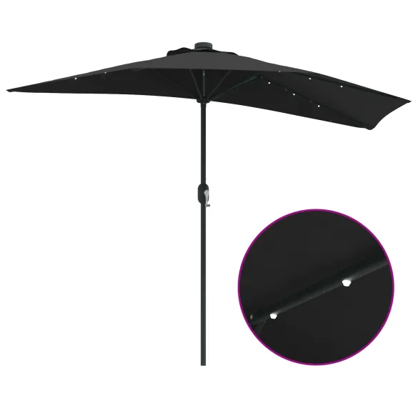 Parasol de Grădină Negru 294x150 cm cu LED-uri Solare