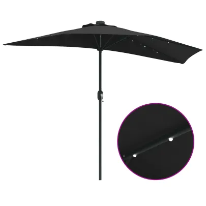 Parasol de Grădină Negru 294x150 cm cu LED-uri Solare