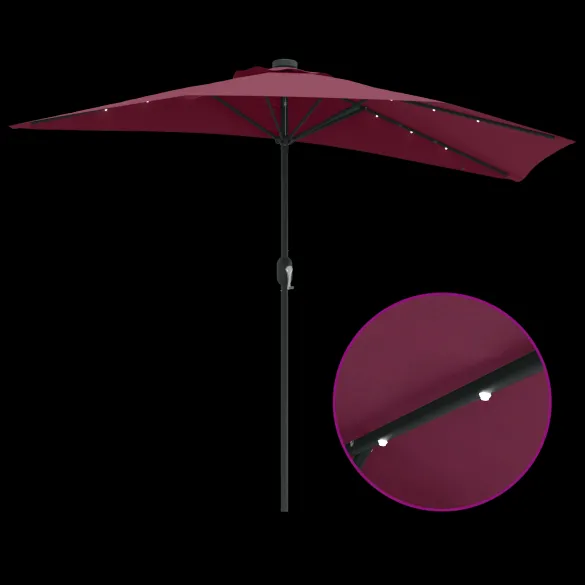 Parasol de Grădină Roșu Bordo 294x150 cm cu LED-uri