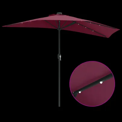 Parasol de Grădină Roșu Bordo 294x150 cm cu LED-uri