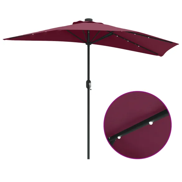 Parasol de Grădină Roșu Bordo 294x150 cm cu LED-uri