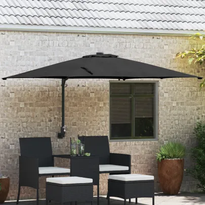Parasol de Grădină Negru 250x250 cm cu LED și Umbră