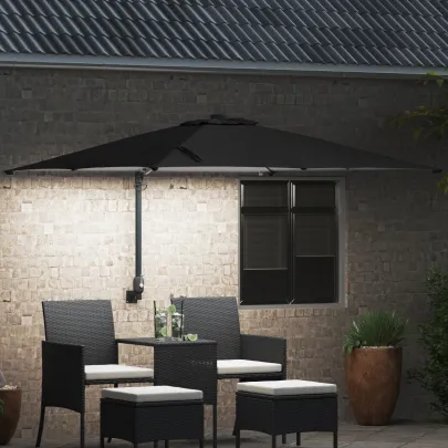 Parasol de Grădină Negru 250x250 cm cu LED și Umbră