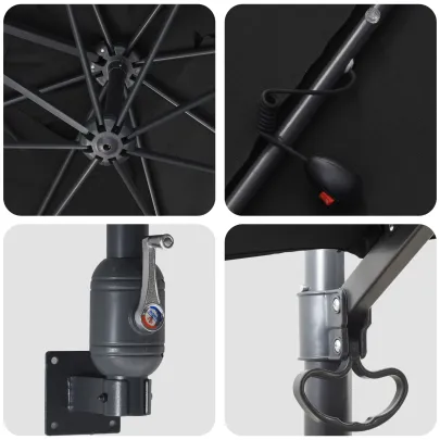 Parasol de Grădină Negru 250x250 cm cu LED și Umbră