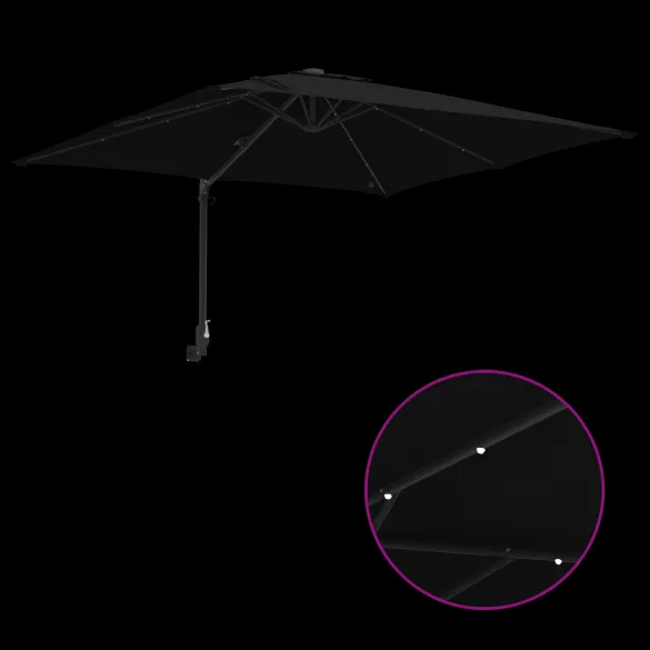 Parasol de Grădină Negru 250x250 cm cu LED și Umbră