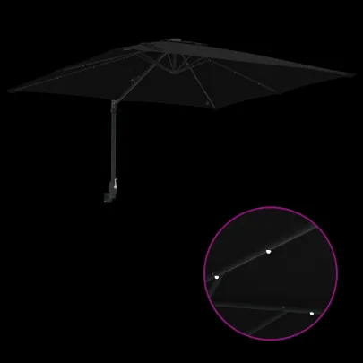 Parasol de Grădină Negru 250x250 cm cu LED și Umbră