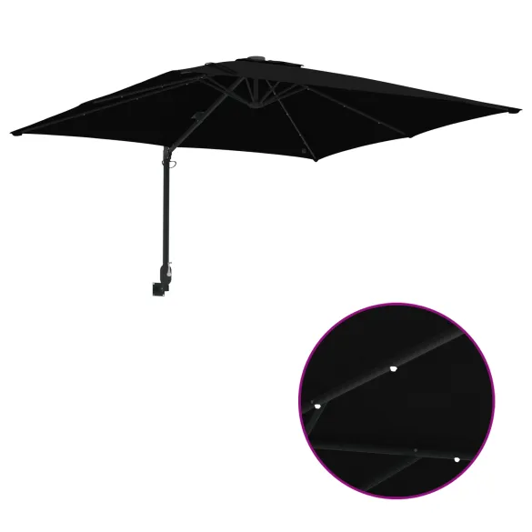 Parasol de Grădină Negru 250x250 cm cu LED și Umbră