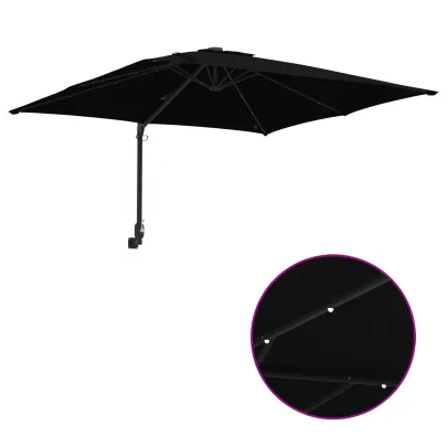 Parasol de Grădină Negru 250x250 cm cu LED și Umbră