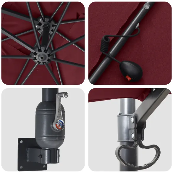 Parasol de Grădină Roșu Bordo cu LED și Umbră Ajustabilă