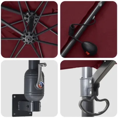 Parasol de Grădină Roșu Bordo cu LED și Umbră Ajustabilă